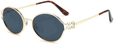 Cyxus Retro Oval 90s Metal Sunglasses for Women, 2026 Trendy Chic Narrow Gold Sun Glasses Fashion Sunnies 1284