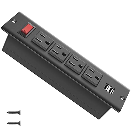 Conference Recessed Power Strip Socket 9.8ft Cord,Desktop Power Grommet Power Strip with 4-Outlet & 2 USB Ports Black