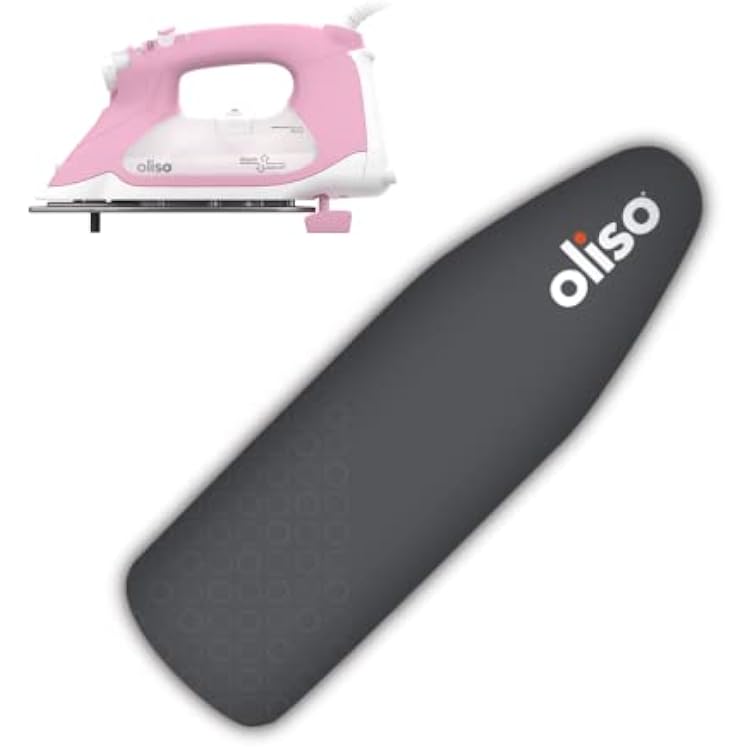 Oliso TG1600 Pro Plus 1800 Watt SmartIron with Auto Lift Pink & OLISO Ironing Board Cover, durable 100% cotton lined with professional grade felt pad Gray
