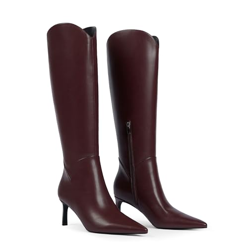 Women Knee High Boots Pointed Toe Kitten Heel Tall Boots for Women Side Zipper Fall Knee High Boots