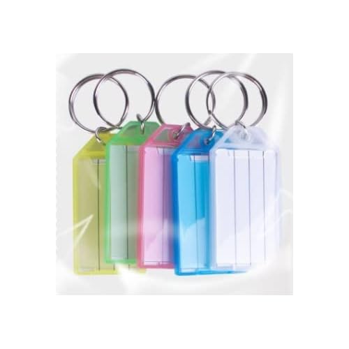 Primes DIY 5 Pack Tough Plastic Key Tags with Split Ring Label Window, Keychain with Label Key Ring ID Tag Multi Color