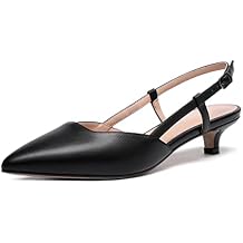 WAYDERNS Women's Matte Slingback Pointed Toe Buckle Kitten Low Heel Pumps Cute Dress Shoes 1.5 Inch