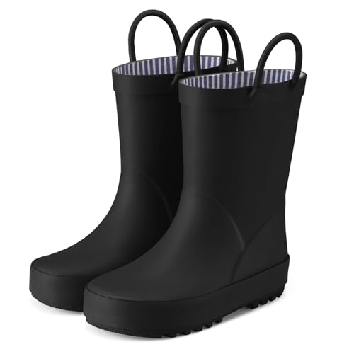 HISEA Rubber Rain Boots for Toddlers and Kids Boys Girls Lightwight Waterproof with Easy-on Handle