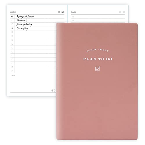 CAGIE To Do List Notebook 192 Pages 5.3 x 7.5 Leather To Do List Notepad Checklist for Daily Plans Schedule Planner Notebook School Supplies for Students, Pink