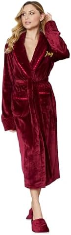 Lotus Linen Plush Robes for Women - Soft Bathrobe, Custom Monogram, Warm Fleece Robe with Pockets