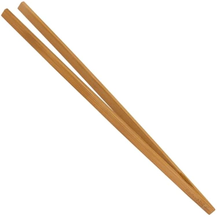 BambooMN 12 Reusable Bamboo Kitchen Toast Tongs - Carbonized Brown - 3 Pieces