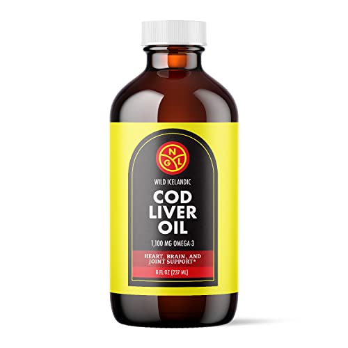 NGL Pure Cod Liver Oil - Wild Icelandic - 1,100 mg Omega-3  Natural Vitamin A & D - Heart and Brain Health, Joint Support 8 Fl Oz