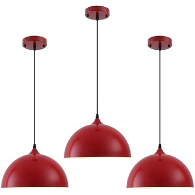 Industrial Pendant Light Fixtures,11.8 Red Dome Pendant Light Over Kitchen Island 3 Pack, Adjustable Vintage Ceiling Hanging Lamp for Bedroom Restaurant Bar Cafe Dining Room Sink