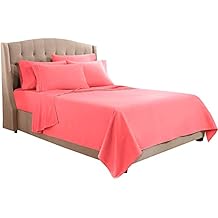 Clara Clark Bed Sheets, Premier 1800 Series Bed Sheet Set with Extra Set Pillowcases, Deep Pocket Fitted Sheet, Luxury Soft Bedding Sheets & Pillowcases, Flex-Top King, Coral Pink