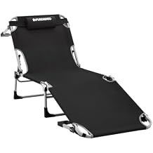 FUNDANGO Oversize Lounge Chair Outdoor, 300 lbs Large Camping Cots for Adults Heavy Duty Extra Wide Sturdy with Pillow for Outside Patio Beach Pool