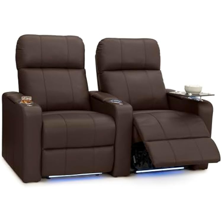 Seatcraft Monterey Zero-Gravity CoolZero Italian Leather Home Theater Seating, Powered Headrest, Power Recline, Brown, Row of 2