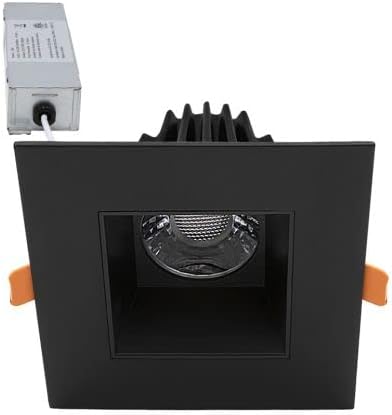 Maxxima 2" Recessed Anti-Glare LED Downlight, Black, 450 Lumens, 5 CCT | Color Selectable 2700K/3000K/3500K/4000K/5000K, Ultra-Thin Canless IC Rated, Dimmable, Square Trim, 90 CRI