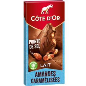 Cote DOr Chocolat au Lait Amandes Caramelisees et Pointe de Sel 200g (Cote DOr Milk Chocolate with Caramalised Almond and Salt 200g)