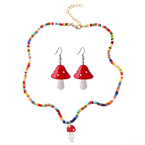 Handmade Colorful Mushroom Shape Dangle Earrings Sweet Fresh Chic Charm Mushroom Pendant Drop Earrings for Women Funny Simulation Mushroom Food Earrings Jewelry