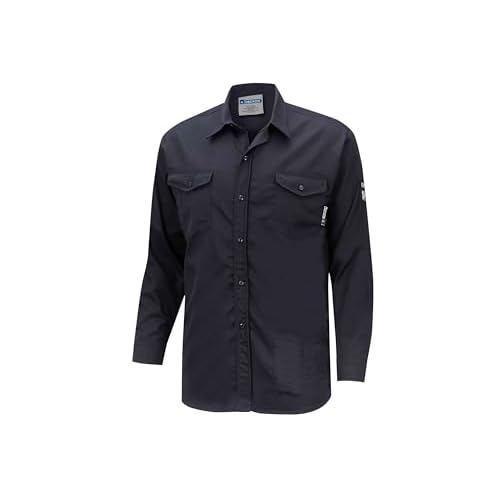 Oberon FR Arc Rated Button-Up Safety Shirt For Men - Flame Resistant Cotton - 10 Cal - Class 3 - Navy