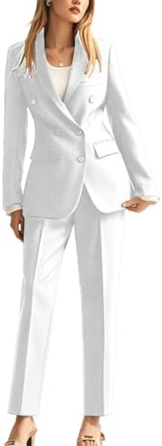 Double Breasted Office Lady Suit 2 PC Slim Fit Business Outfit for Work Professional Peak Lapel Prom Suit