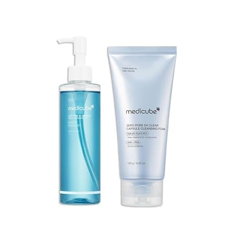 medicube Double Cleansing - Zero Pore Cleansing Oil & Zero Capsule Cleanser | Double Cleansing Set for Makeup Removal, Blackheads, Buildups, Oil and Capsule Foam for Deep Cleansing, Korean Skincare