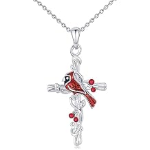 Cardinal Necklace 925 Sterling Silver Cross Cardinal Necklace Red Bird Necklace for Women Animal Pendant Sympathy Cardinal Jewelry Gift