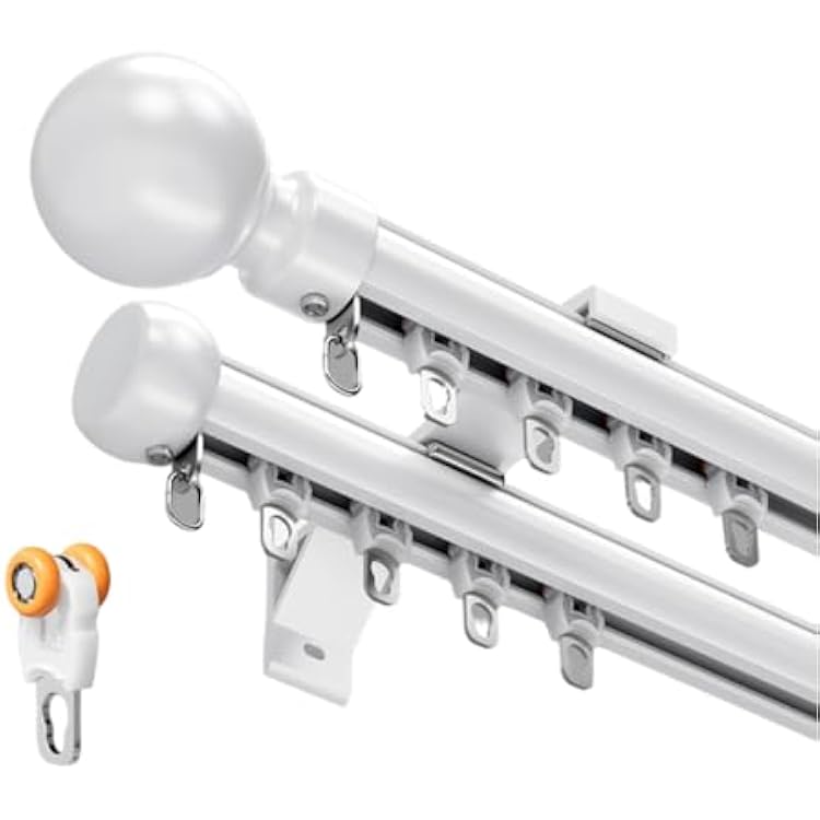Double Row Curtain Track,Heavy Duty Ceiling Mounted Dual Track System with Silent Glide for Blackout Curtains Room Divider,Easy Install Kit for Living Room Bedroom white 1m3.3ft