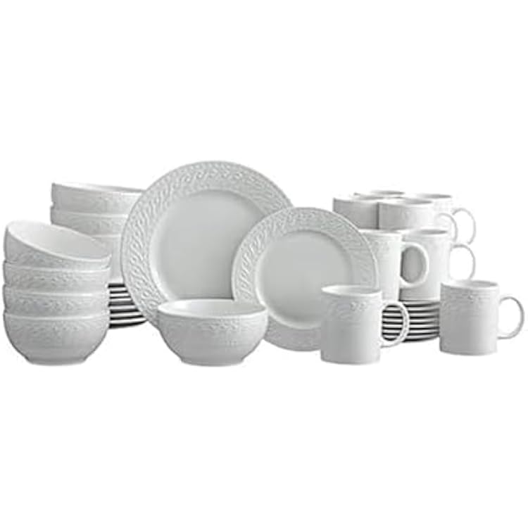 Pfaltzgraff Sylvia 32-Piece White Dinnerware Set, Service for 8, Durable Stoneware Plates, Bowls, and Mugs, Microwave and Dishwasher Safe