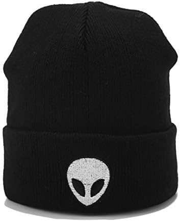 Joylife Alien Embroidered Cuffed Beanie Hat Graphic Knitted Skull Cap Double Layer Winter Watch Hats for Women, Men