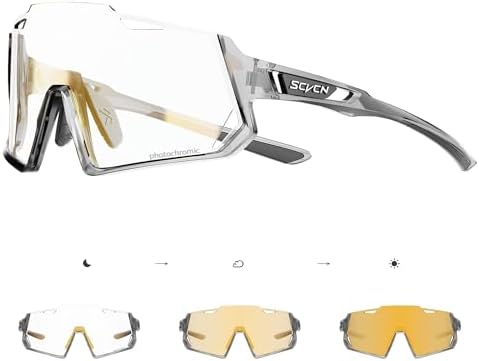 SCVCN Photochromic Cycling Glasses Sport Sunglasses Clear Men Women MTB BMX Running Driving S336