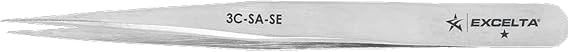 Excelta Pointed Tweezers, Ultra-Fine Precision for Hair Removal | Stainless Steel Tweezers for Ingrown Hairs and Splinters, Anti-Magnetic, Non-Rusting, Durable