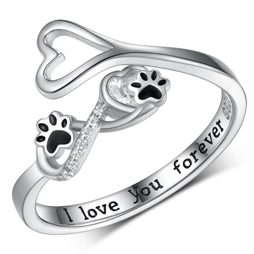 Paw & Infinity Hug Ring - Sterling Silver Dog Mom Memorial, Size 7