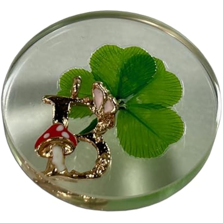 KIN-HEBI Real Four Leaf Clover Good Luck Pocket Token, Preserved, 1.25, Including Metal Ornament Initial B