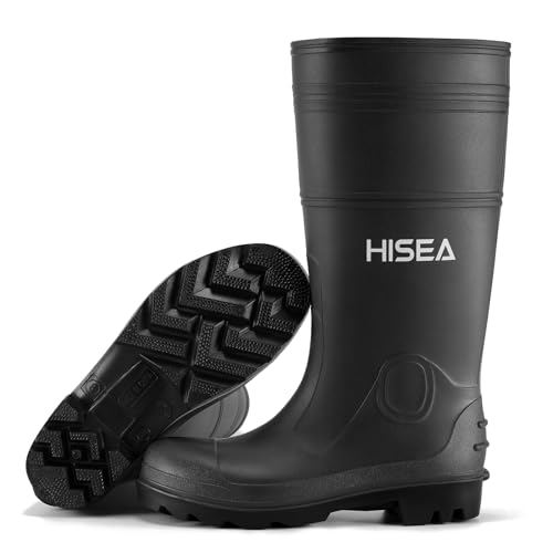HISEA Mens Steel Shank Rain Boots, Waterproof PVC Rubber Boots, Garden Fishing Non-Slip Ourdoor Work Boots, Lightweight Seamless Knee High Mud Rainboots for Agriculture and Industrial Working