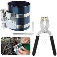 Car Engine Piston Ring Compressor Tool for 60-150mm,Piston Ring Compressor Kit with Piston Ring Pliers Install&Remove Piston Ring,Ring Compressor with Adjustable Screw