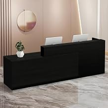 Modern Reception Desk with Storage Drawers and Open Shelves, 47-95 Inch Front Counter Table for Office, Salon, Lobby, Retail Store, or Home Workspace