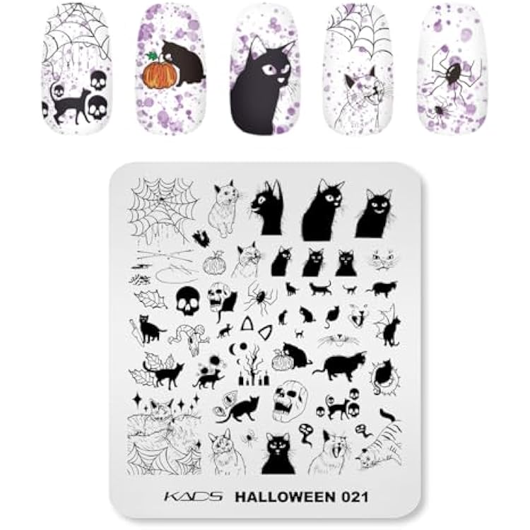 Nail Art Stamping Plates Halloween Style Evil Pumpkin Skull Ghost Spider Horror Theme Nail Art Design Template for Manicure DIY and Nail Salon Designs 021