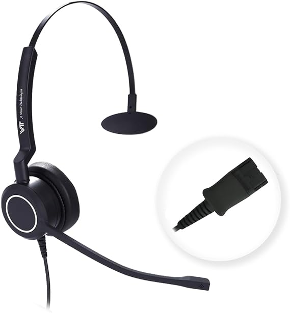 Mono Plantronic-QD Headset with Microphone - for Cables with 4-Pin Quick Disconnect Connector for Call Center Office (VTX100QD)