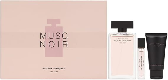 Narciso Rodriguez Musc Noir for Her 3 Piece Set Includes: 3.3 oz Eau de Parfum Spray +0.33 oz Eau de Parfum Purse Spray + 1.6 oz Her Body Lotion