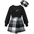 Girls Clothes Skirt Sets V-neck Jacquard Puff Sleeve Shirts Top Plaid Mini Skirt Shorts Girls Outfits with Beret 7-14Y