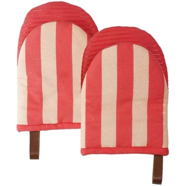 Folkulture Red Oven Mitts - Set of 2 5.75x9 | Cute Red Oven Mitts with Hanging Loop for Cooking Gifts, Kitchen Decor| 100% Cotton, Silicone Heat Resistant Oven-Gloves for New Home Essentials