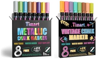 Timart Liquid Chalk Markers, 6MM Vintage + 6MM Metallic Dry Erase Chalk Pen