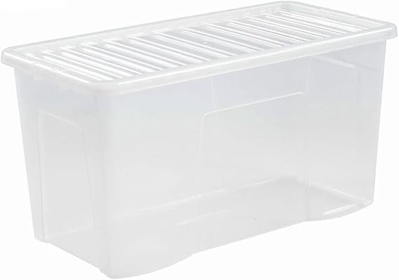 110L Litre Large Big Plastic Storage Clear Box with Lid Strong Stackable Container Made in U.K