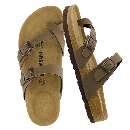 CUSHIONAIRE Luna Sandals for Women, Cork Footbed Womens Sandals for Summer Comfort with Adjustable Straps, Wide Width Available