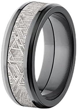 8mm Beveled Meteorite Wedding Ring, Premium Comfort Fit Design