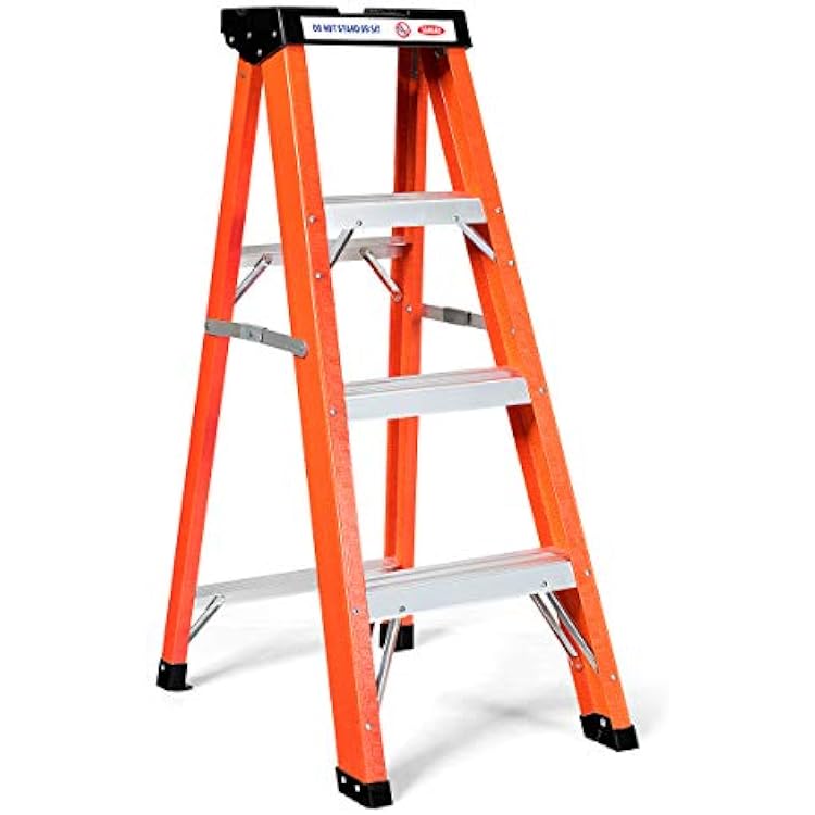 Goplus 4 Ft Fiberglass Step Ladder, Folding 3 Step Pro Platform Ladder Tool Equipment wTool Tray