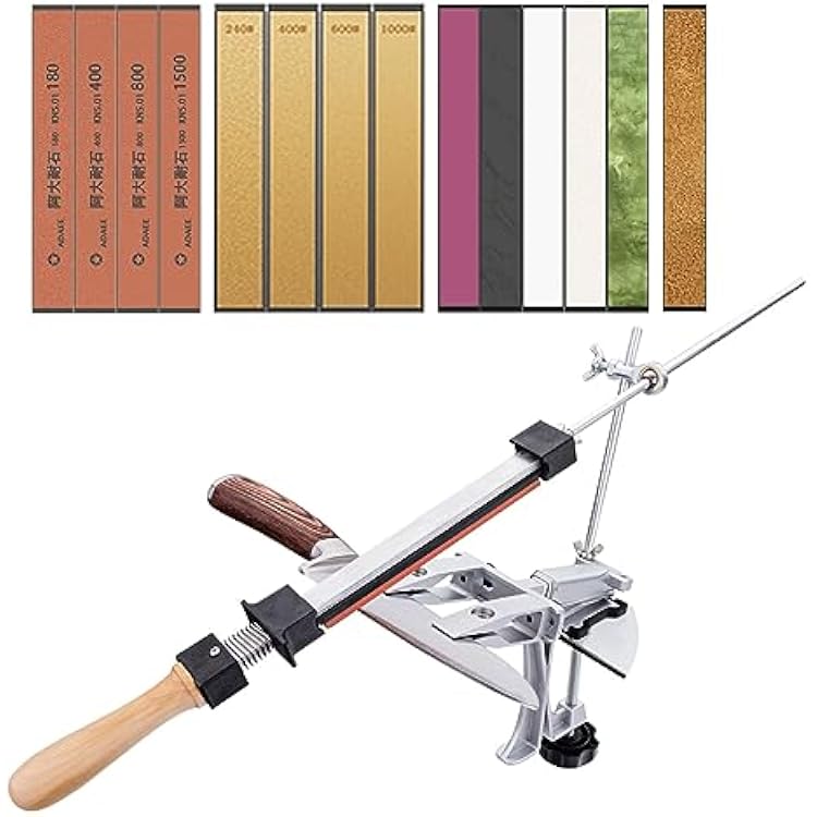 Knife Sharpener System, Precise Angle Adjustment 360 Flipping Design Pro Stainless Steel Knife Sharpeners Set, Fine Grinding Chef Knife Sharpening Kit with 14 Thickened Whetstones with Bases