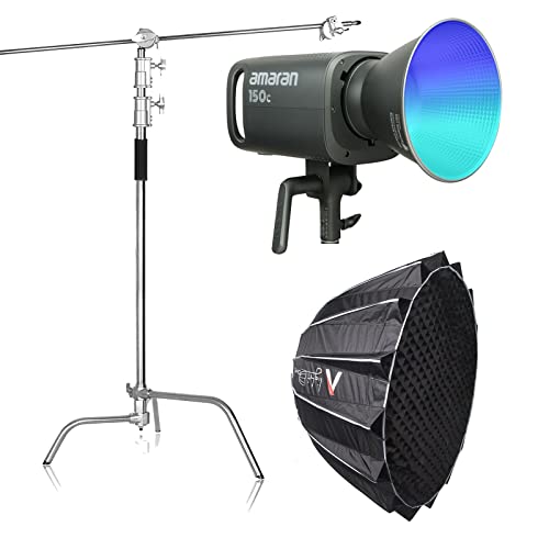 Aputure Amaran 150C Light Dome II SoftboxC Stand Kit, 150W RGBWW Full Color LED Video Light Bi-Color 2500K to 7500K Bowens Mount Continuous Light Supply Silent Fan