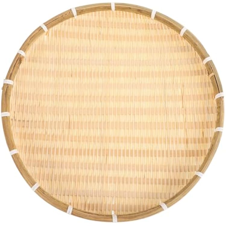 VOSAREA Bamboo Woven Basket Tray 16.5 Inch Large Flat Round Wicker Serving Tray for Food Storage Drying and Home Decoration