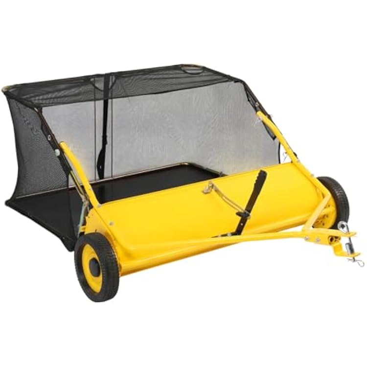 VINGLI 42 Inch Garden Lawn Yard Sweeper, 12 cu.ft. Heavy Duty Tow-Behind,Pull-Behind Leaf Collector with Quick-Release Bag for Leaves, Grass & Debris on Lawn, Yard, Garden & Artificial Grass