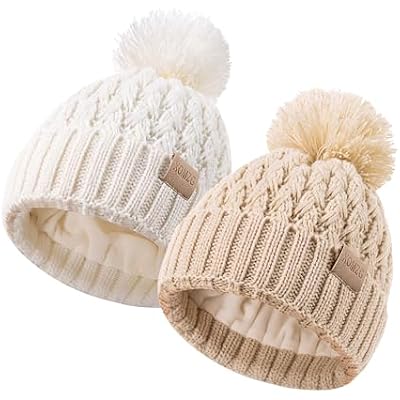 XOMZG Baby Beanie Hats with 2-Pack,Warm Winter Hats for Boys and Girls,Infant Fleece Lined Toddler Baby Hats for 0-36 Month