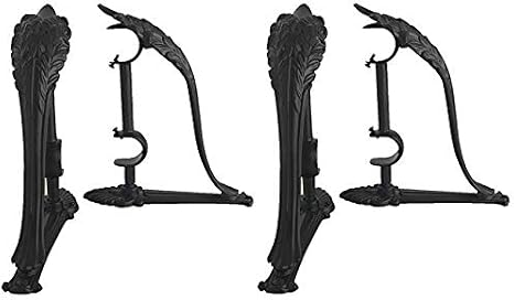 Double Curtain Rod Brackets Vintage Design (Set of 4 (2 pairs), Black)