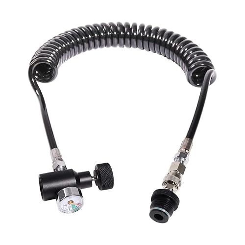 Paintball Remote Coil Hose with Quick Disconnect and 3000psi Pressure Gauge, HPA High Pressure Co2 Adapter Hose