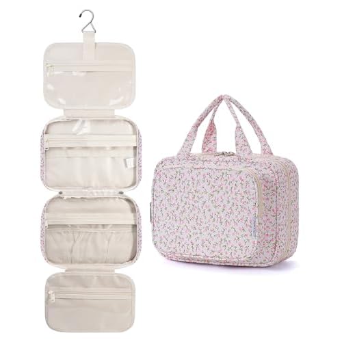 Full Size Large Toiletry Bag Cosmetic Bag Travel Makeup Bag Organizer for Women, Z-green Leaf, M, Floral Green Leaf Medium